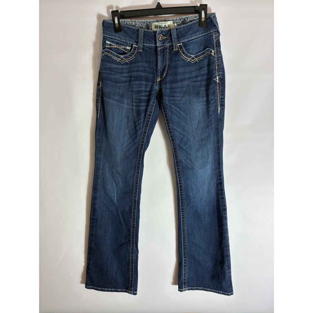 Ariat REAL Denim Bootcut Jeans 27R Dark Wash Western Embroidery Thick Stitch Y2K